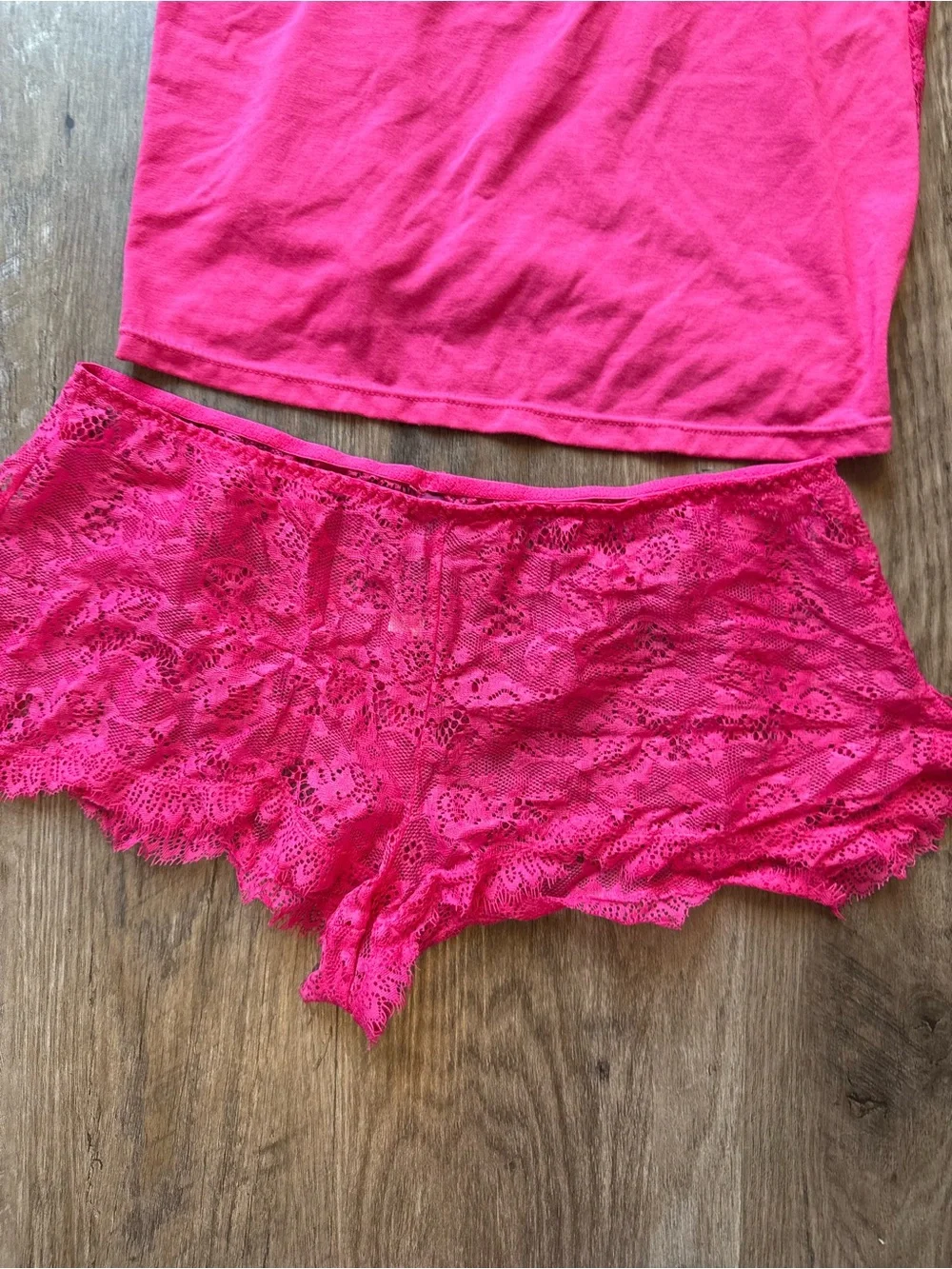 Adore Me Hot Pink Lace Cami & Boyshort Pajama Set | Size Small